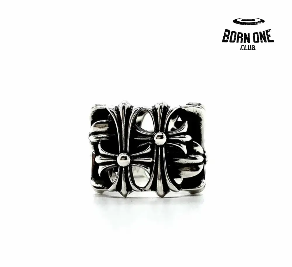 CHROME HEARTS Cemetery Square Ring Anel Prata 925