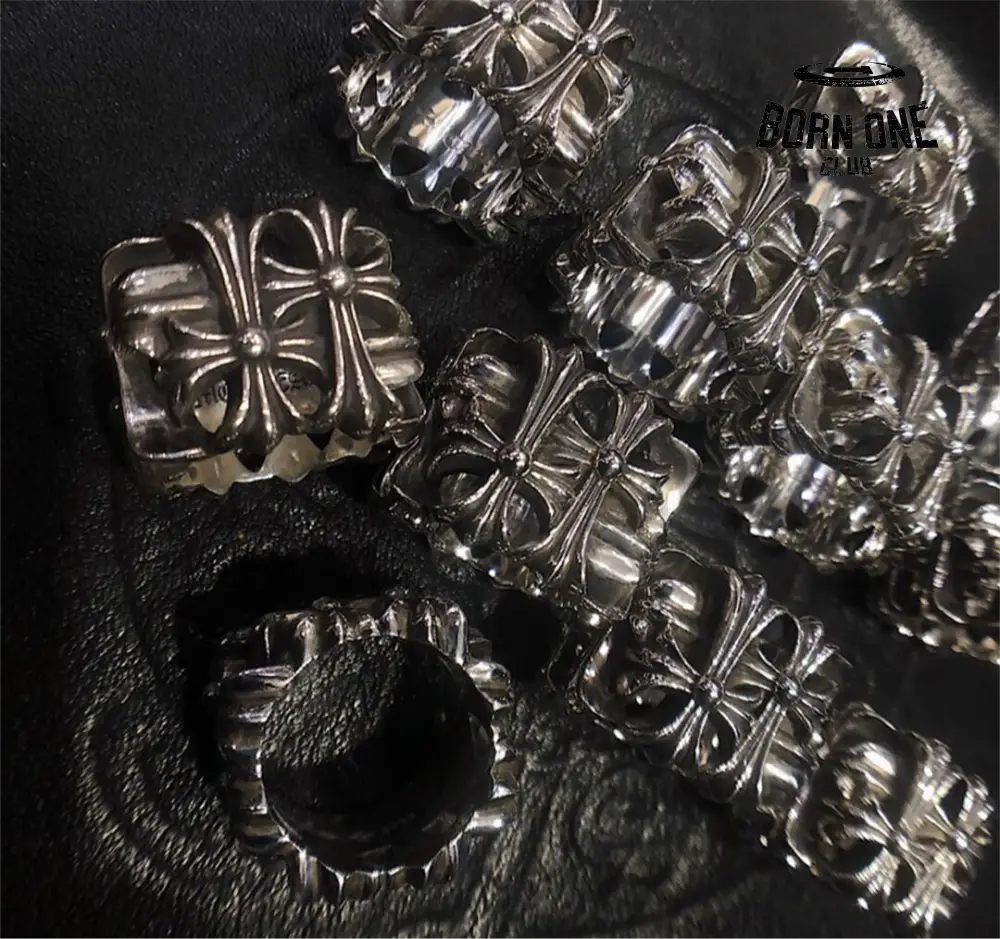 CHROME HEARTS Cemetery Square Ring Anel Prata 925