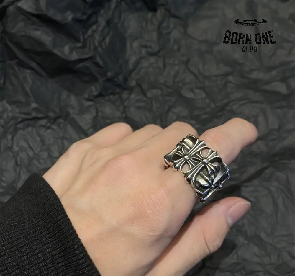 CHROME HEARTS Cemetery Square Ring Anel Prata 925