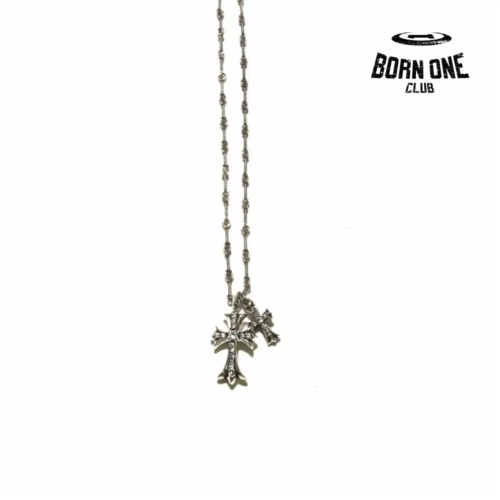 CHROME HEARTS Small Cross & Babyfat Necklace (Com Corrente Twist) Prata 925 e Zircônia