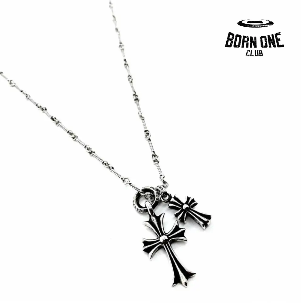 CHROME HEARTS Tiny Cross & Babyfat Necklace (with Twist Chain) Prata 925