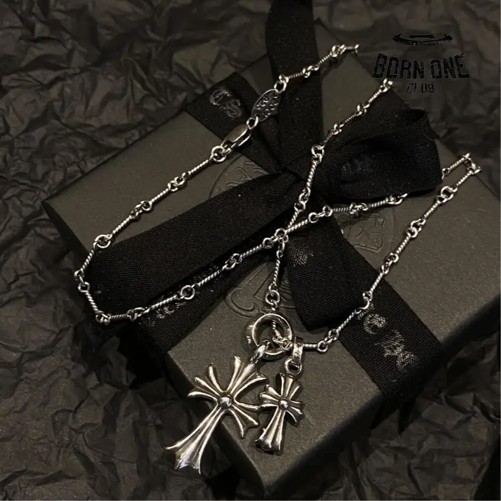 CHROME HEARTS Tiny Cross & Babyfat Necklace (with Twist Chain) Prata 925