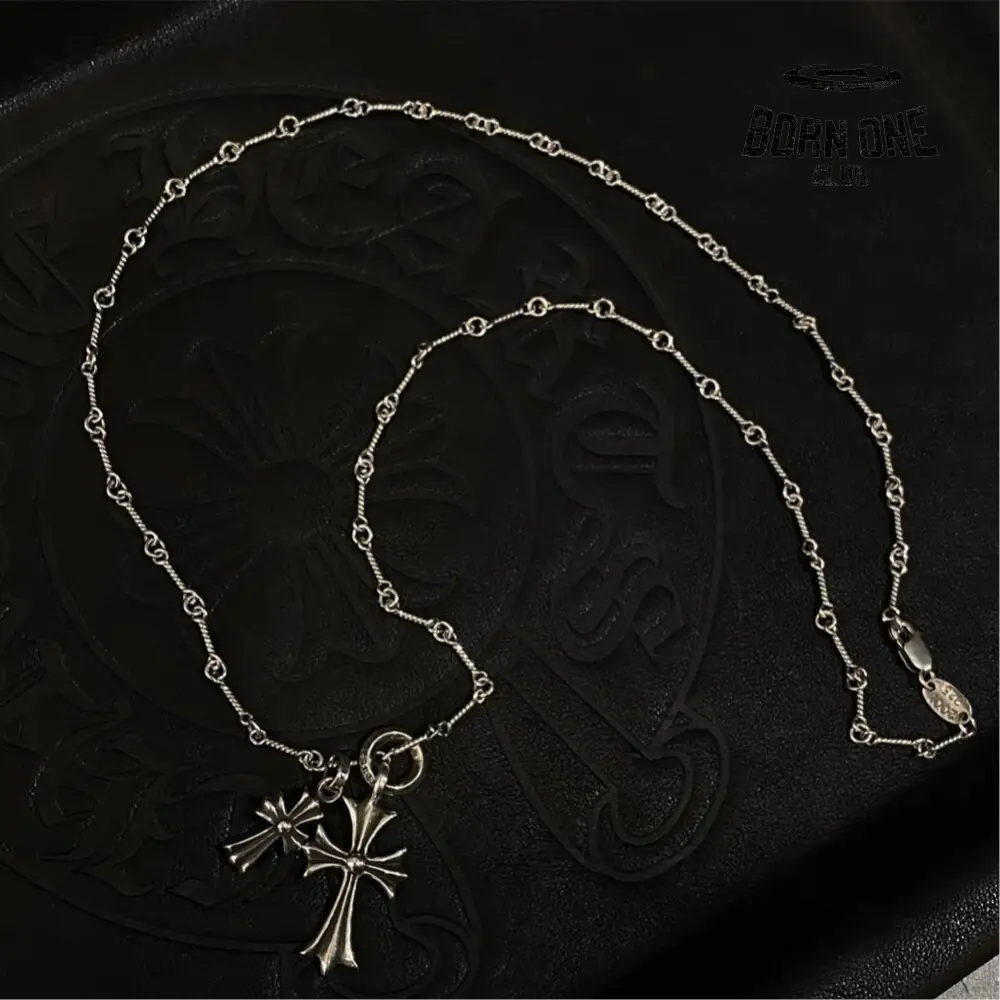CHROME HEARTS Tiny Cross & Babyfat Necklace (with Twist Chain) Prata 925
