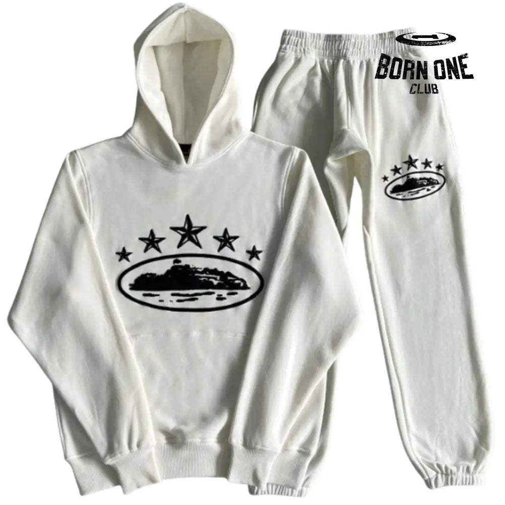 Conjunto Corteiz 5th Anniversary Track Suit White P / P