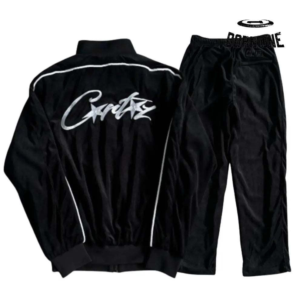 Conjunto Corteiz Velor Track Set Black