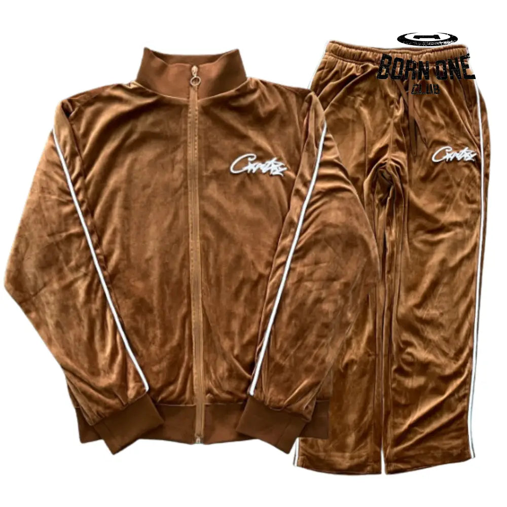 Conjunto Corteiz Velor Track Set Brown P