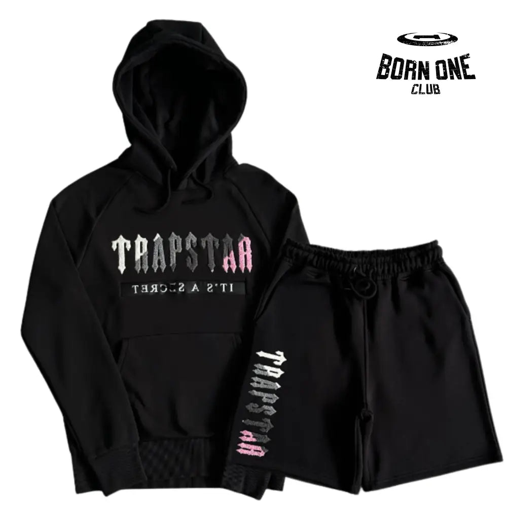 Conjunto Trapstar Decdoded Hooded Short Set Black & Pink P