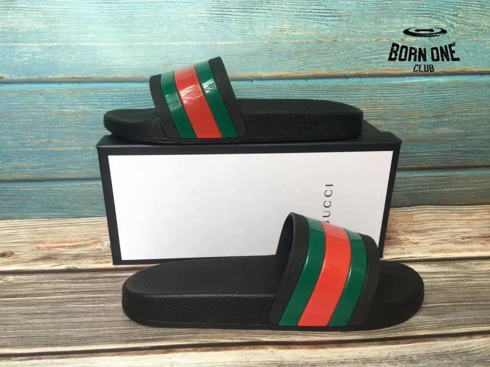 Gucci Rubber Slide Red Green Gucci Rubber Slide Red Green