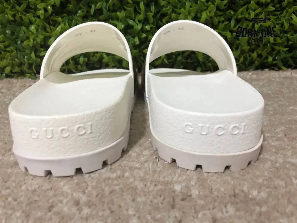 Gucci Web Slide Sandal White Gucci Rhyton Vintage Logo