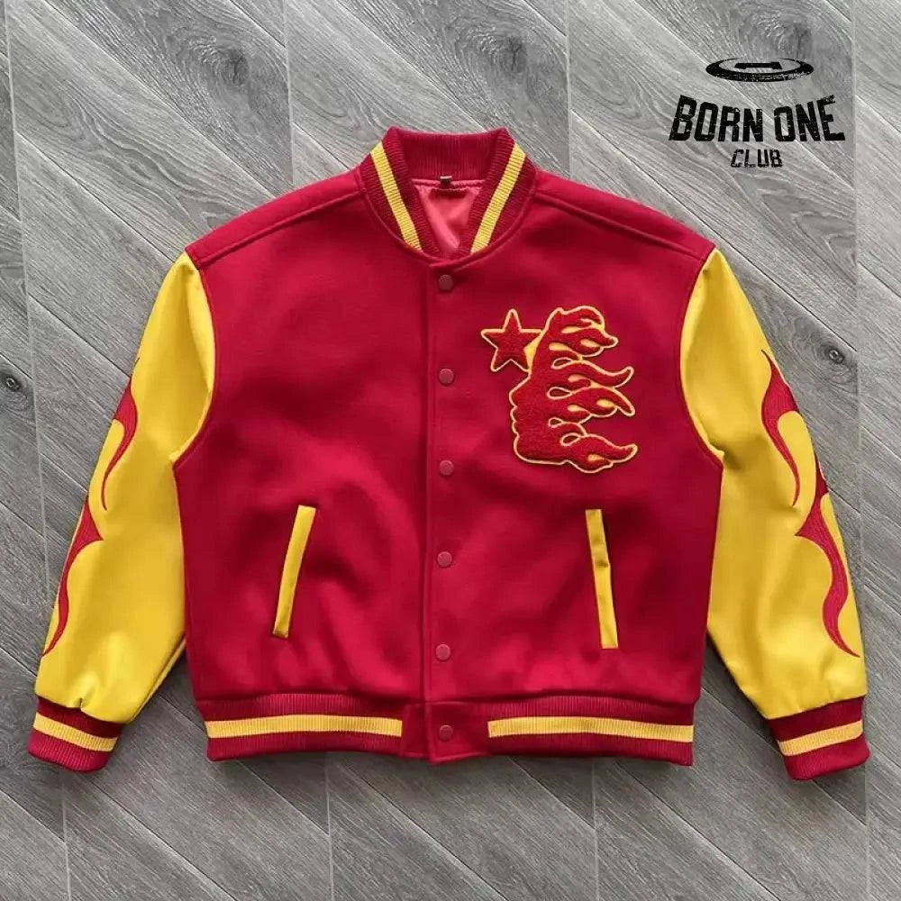 Hellstar Records Logo bordado Jaqueta colegial bomber Vermelho / L