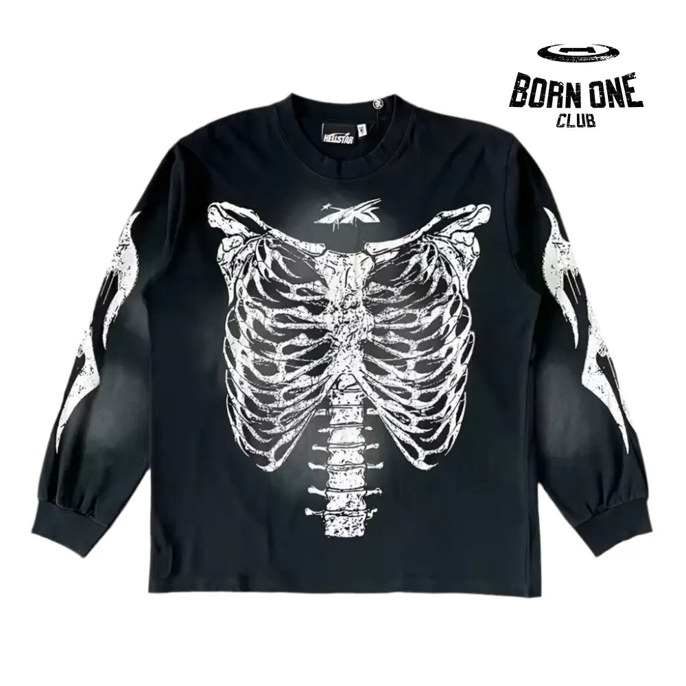 Hellstar Studios Airbrushed Bones Halloween Camiseta Manga Longa