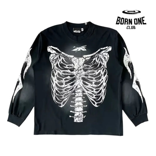 Hellstar Studios Airbrushed Bones Halloween Camiseta Manga Longa