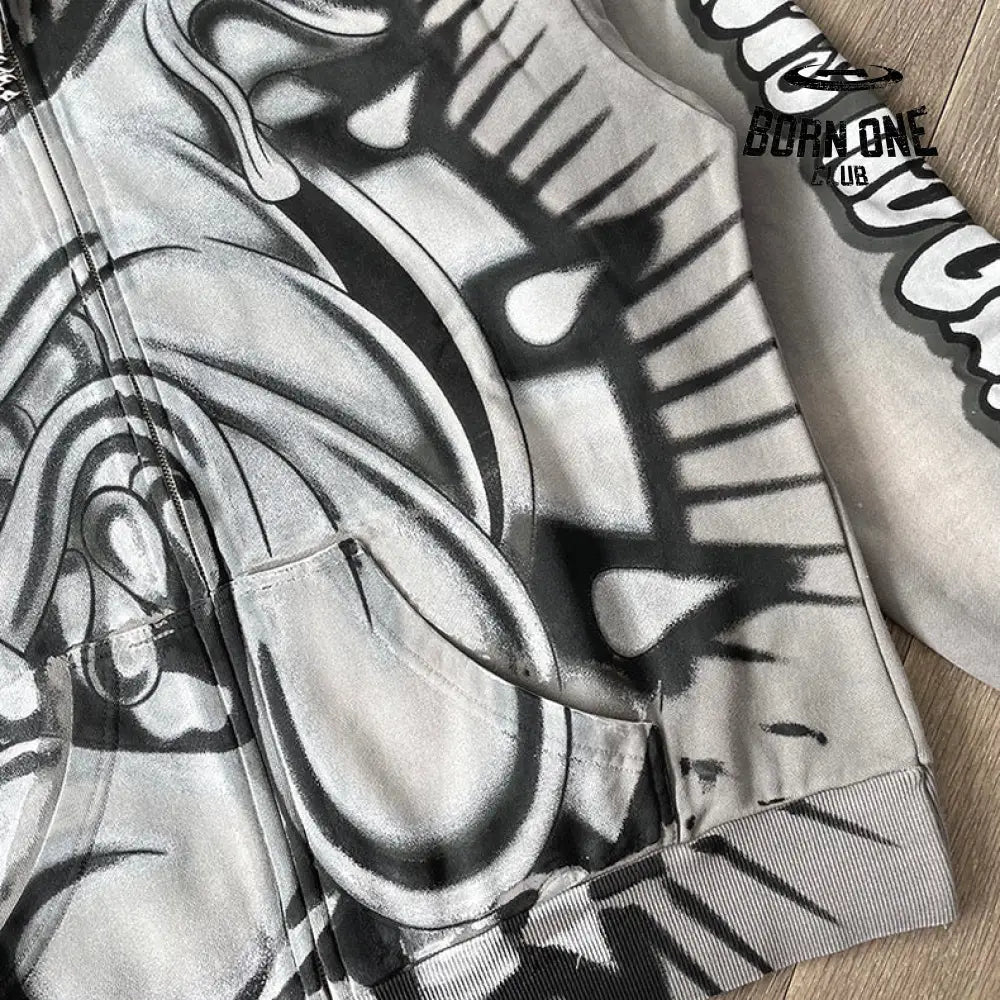 Hellstar Studios Bull Dog Grey Zip Up Hoodie Moletom