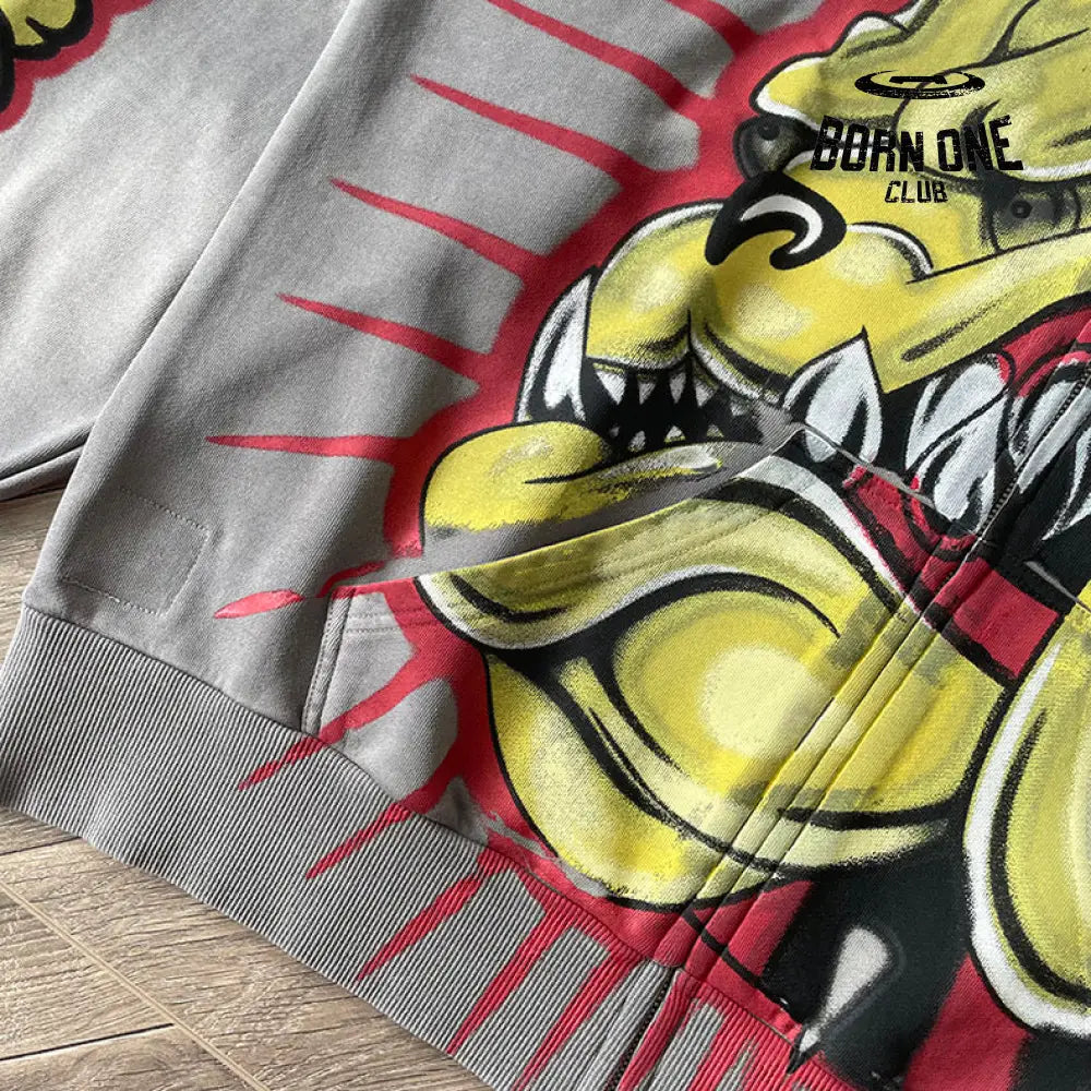 Hellstar Studios Bull Dog Yellow Zip Up Hoodie Jaqueta Moletom