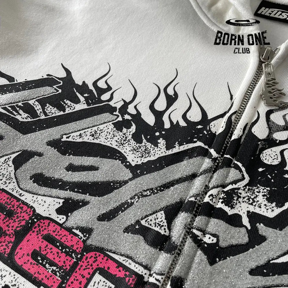 Hellstar Studios Flame Glitter Zip-Up Hoodie Moletom Jaqueta