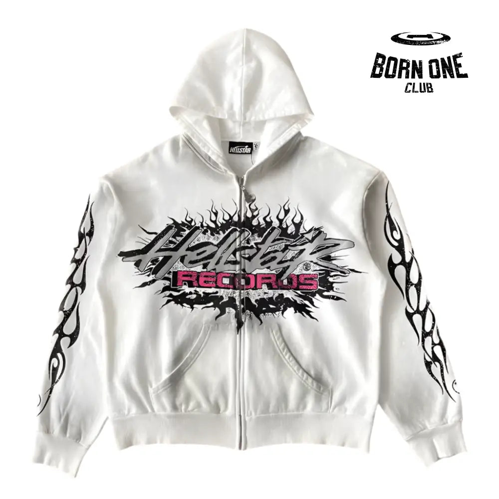 Hellstar Studios Flame Glitter Zip-Up Hoodie Moletom Jaqueta