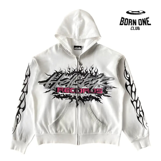 Hellstar Studios Flame Glitter Zip-Up Hoodie Moletom Jaqueta