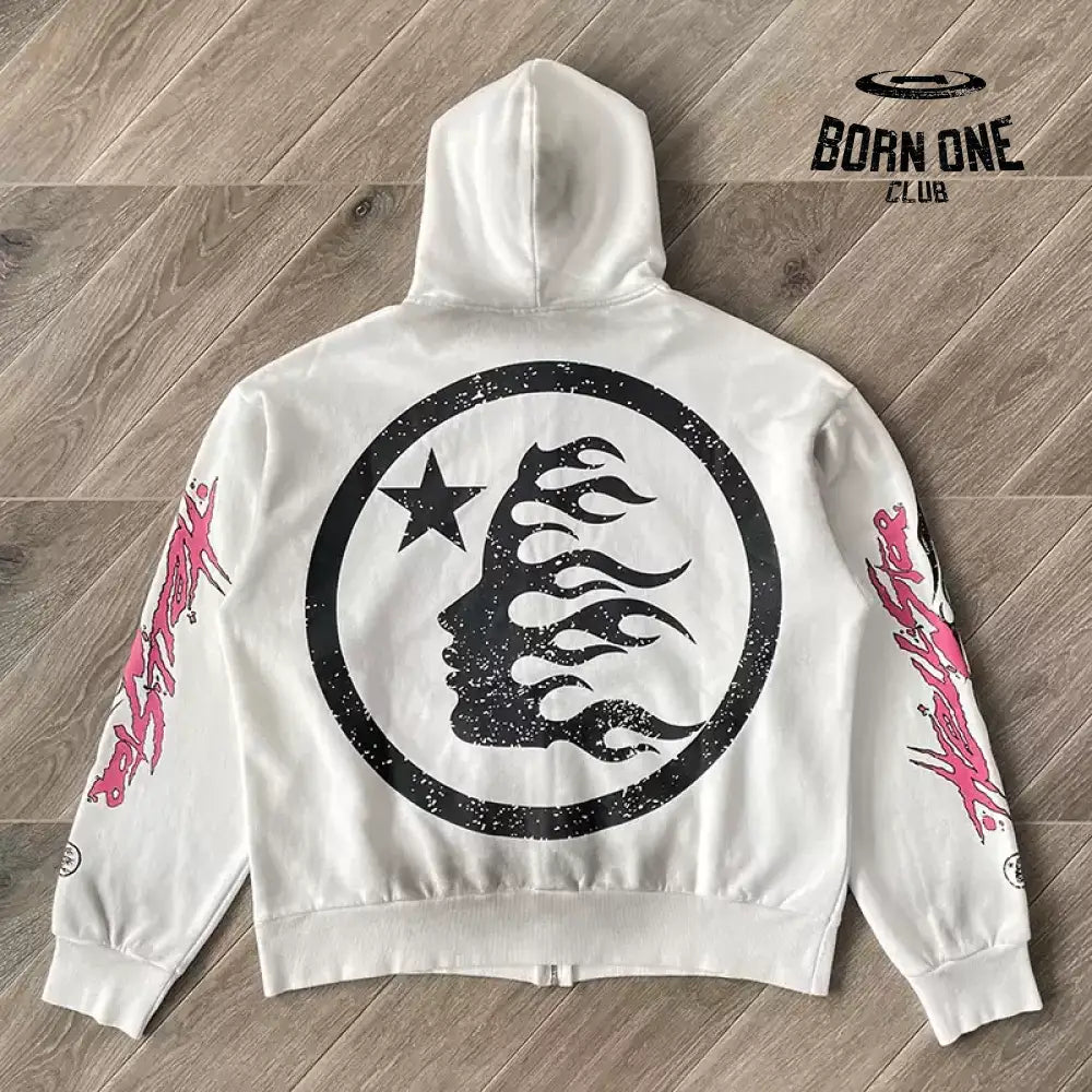 Hellstar Studios Flame Glitter Zip-Up Hoodie Moletom Jaqueta