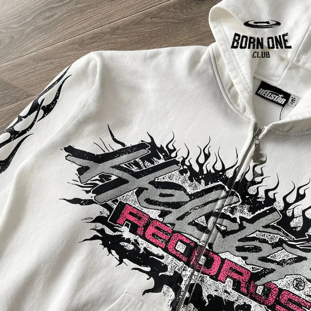 Hellstar Studios Flame Glitter Zip-Up Hoodie Moletom Jaqueta