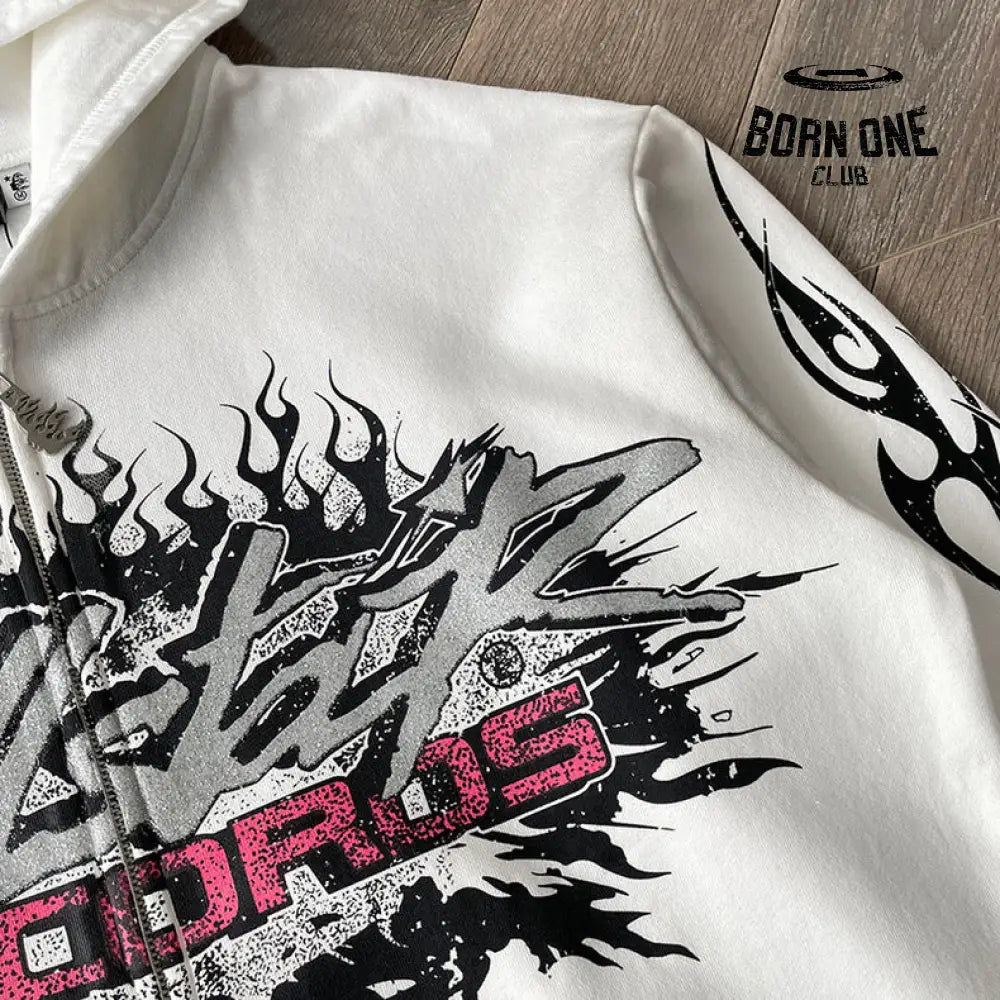 Hellstar Studios Flame Glitter Zip-Up Hoodie Moletom Jaqueta