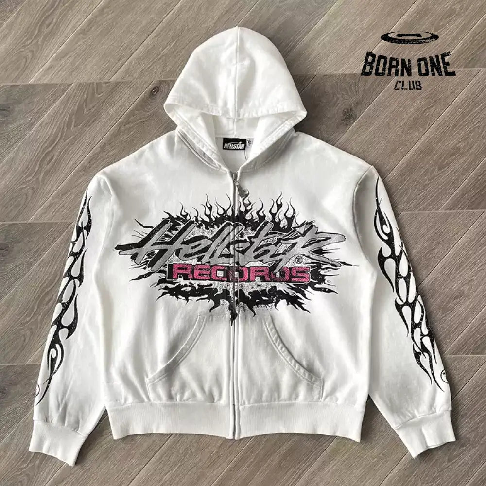 Hellstar Studios Flame Glitter Zip-Up Hoodie Moletom Jaqueta
