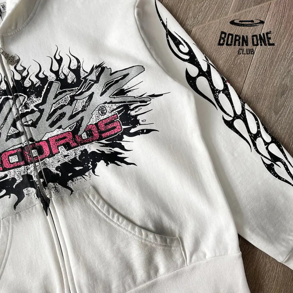 Hellstar Studios Flame Glitter Zip-Up Hoodie Moletom Jaqueta