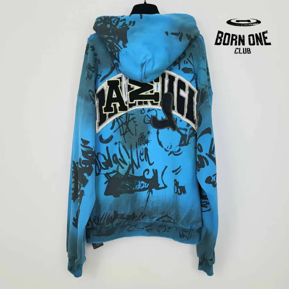 Luxo com capuz de zíper grafite pintado à mão para mulheres moletons com capuz afligidos hoodies do clube de futebol