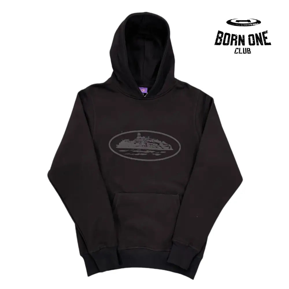Moletom Corteiz Black to Black Alcatraz Logo Hoodie P