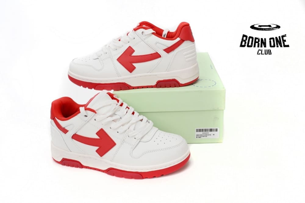 OFF-WHITE Out Of Office "OOO" Low Tops White Red OMIA189F22LEA0010125
