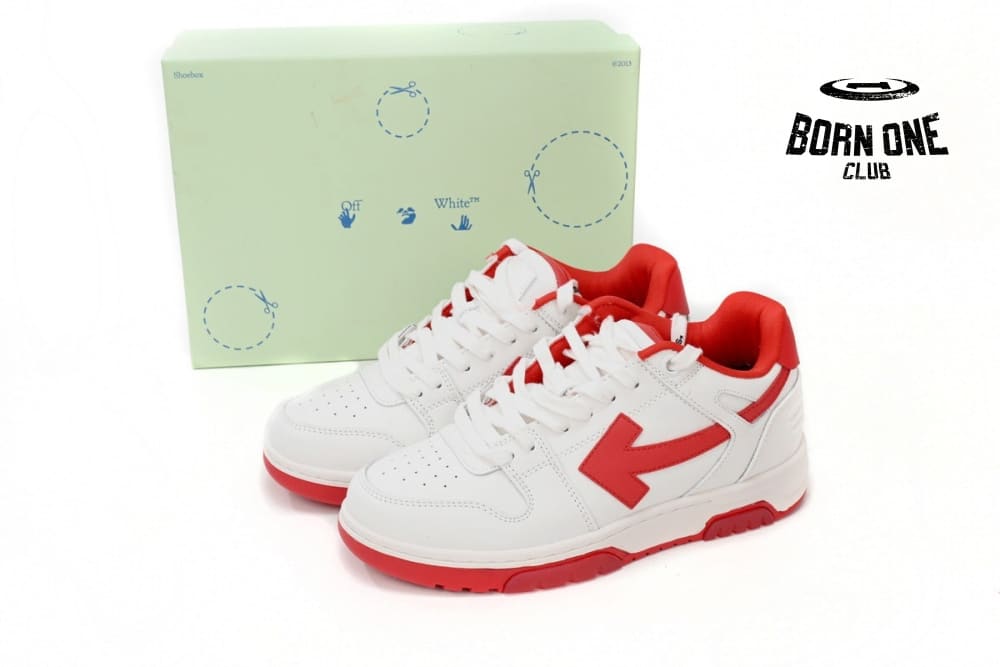 OFF-WHITE Out Of Office "OOO" Low Tops White Red OMIA189F22LEA0010125