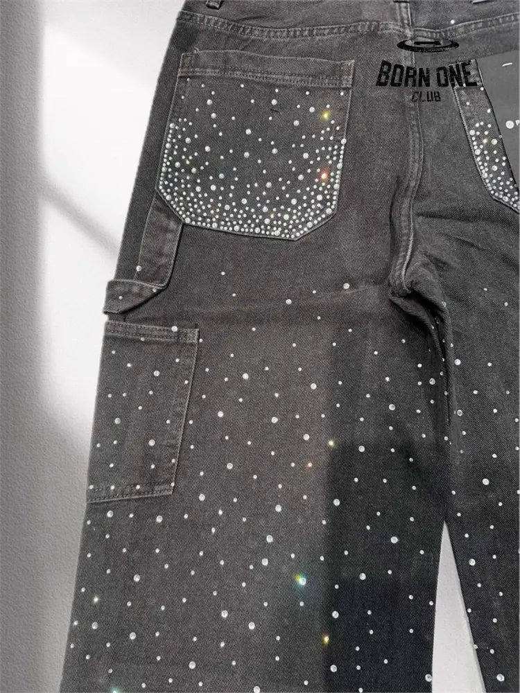 PURPLE BRΑND Rheinstone Pants Black Calça Jeans