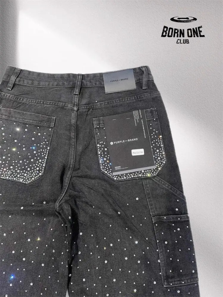 PURPLE BRΑND Rheinstone Pants Black Calça Jeans