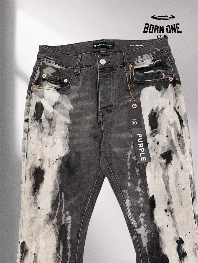 PURPLE BRΑND Splatter Ink Jeans Black Calça Jeans