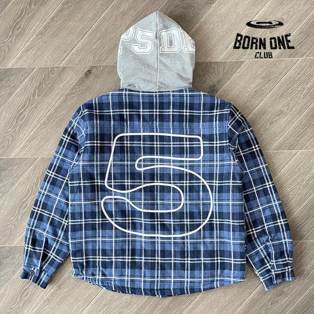 Sp5der Hooded Zip Flannel Shirt Jacket Jaqueta