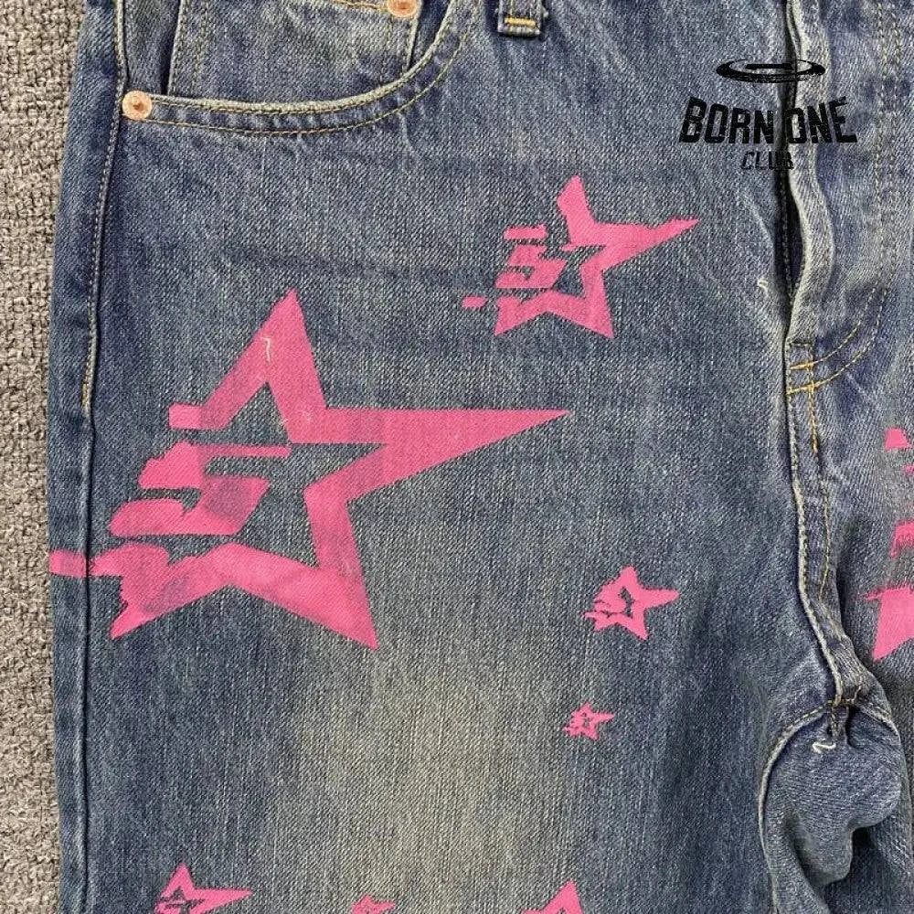 Sp5der Pink Stars Calça Jeans