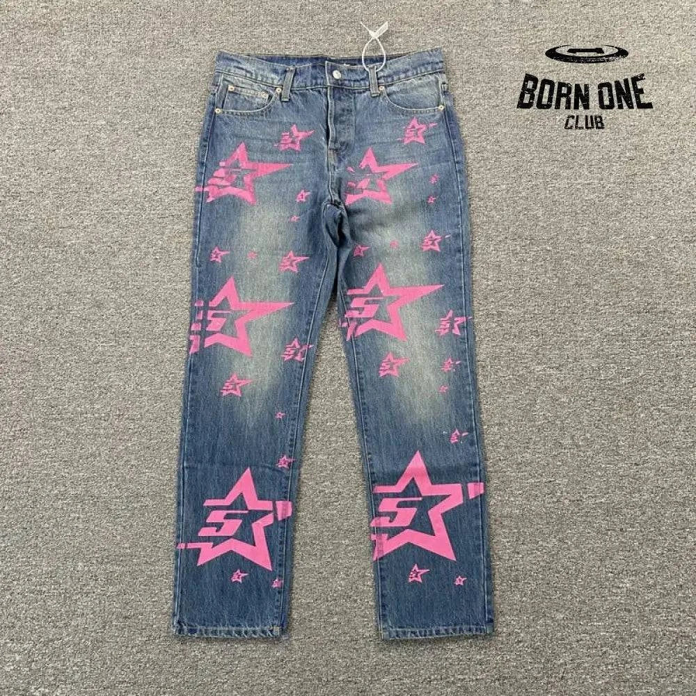 Sp5der Pink Stars Calça Jeans