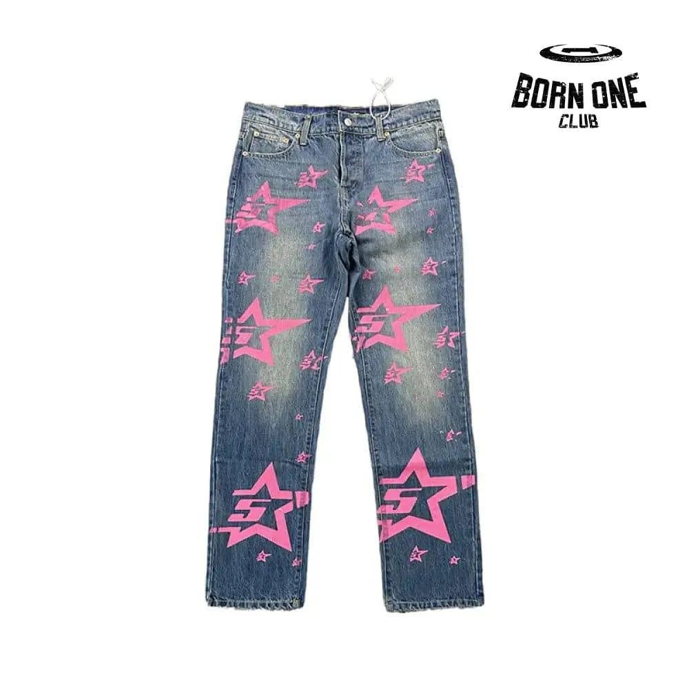Sp5der Pink Stars Calça Jeans