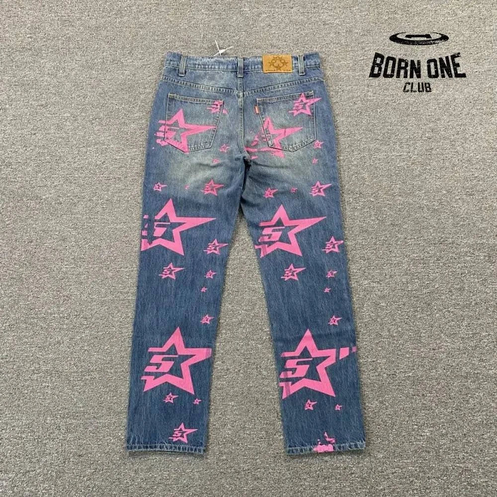 Sp5der Pink Stars Calça Jeans