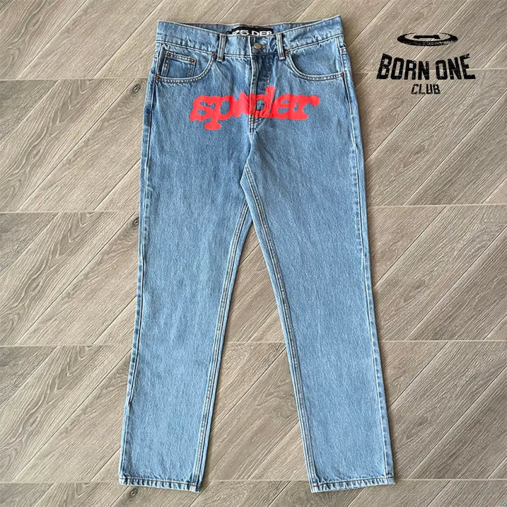 Spider denim jean jacket red logo Conjunto Jaqueta Calça