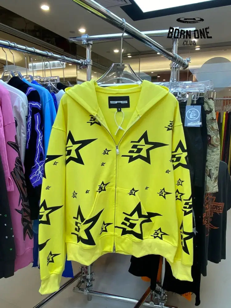 Spider Yellow 5-Star Zip Hoodie Jaqueta Moletom