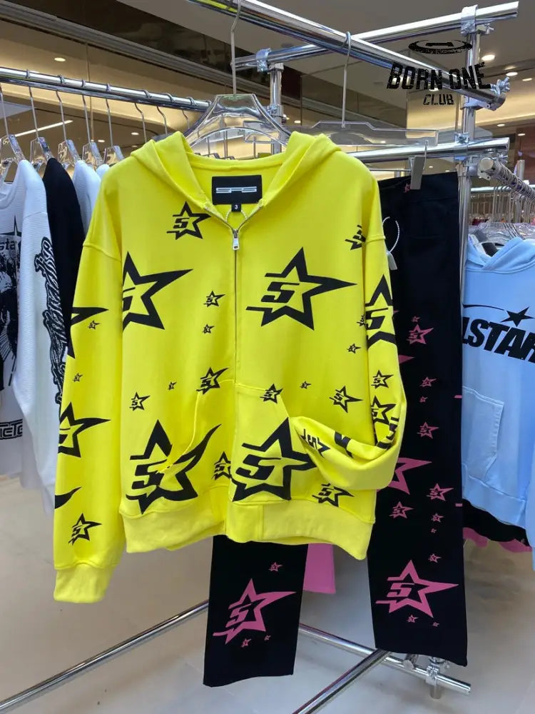 Spider Yellow 5-Star Zip Hoodie Jaqueta Moletom