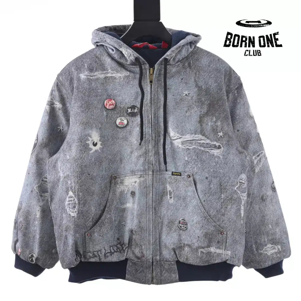 Supreme x HJR Trompe L’oeil Hooded Work Jacket in Blue Jaqueta
