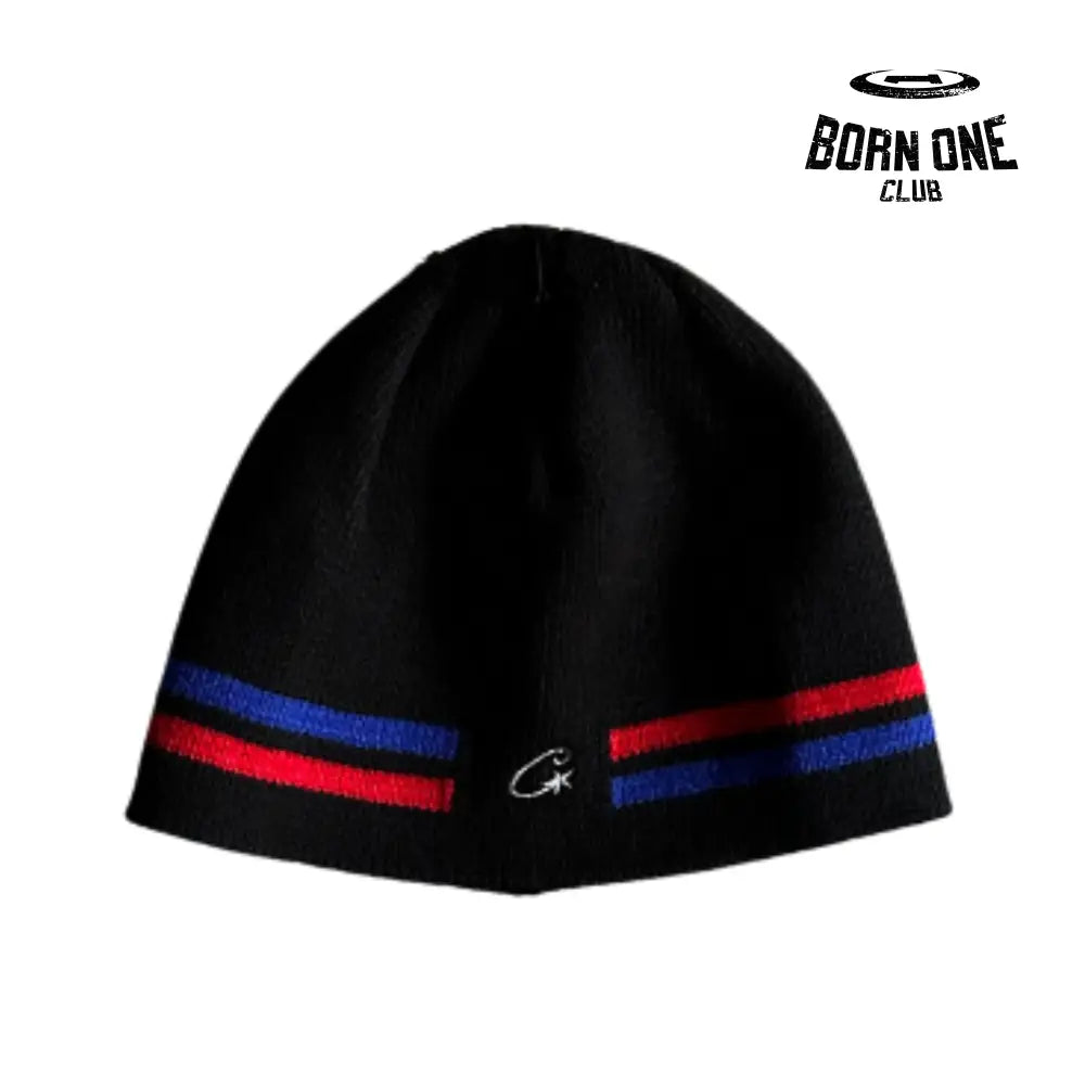 Touca Corteiz Knit Stripe Black Red Blue