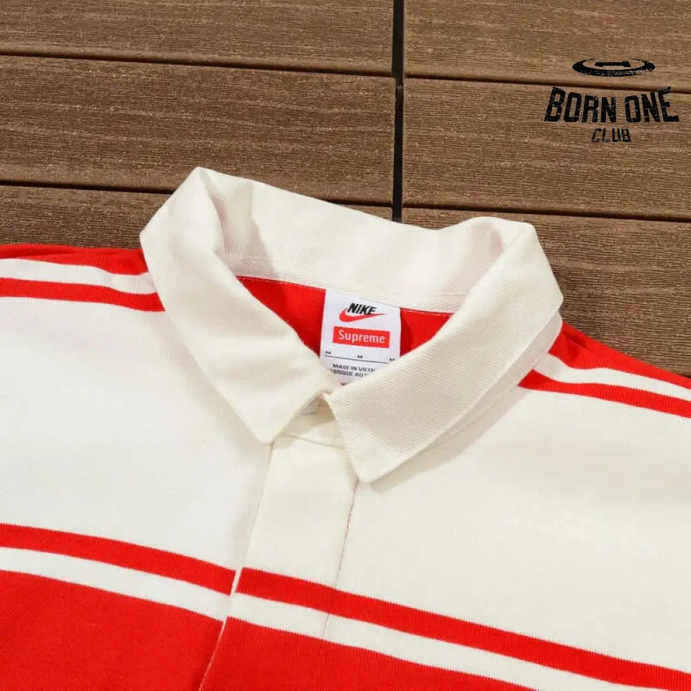 Camisa Supreme x Nike Stripe Rugby Vermelha/Branca