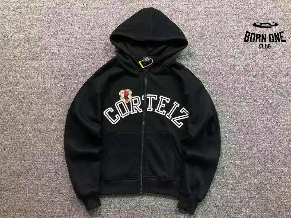 Jaqueta Corteiz Arch Shield Zip Black