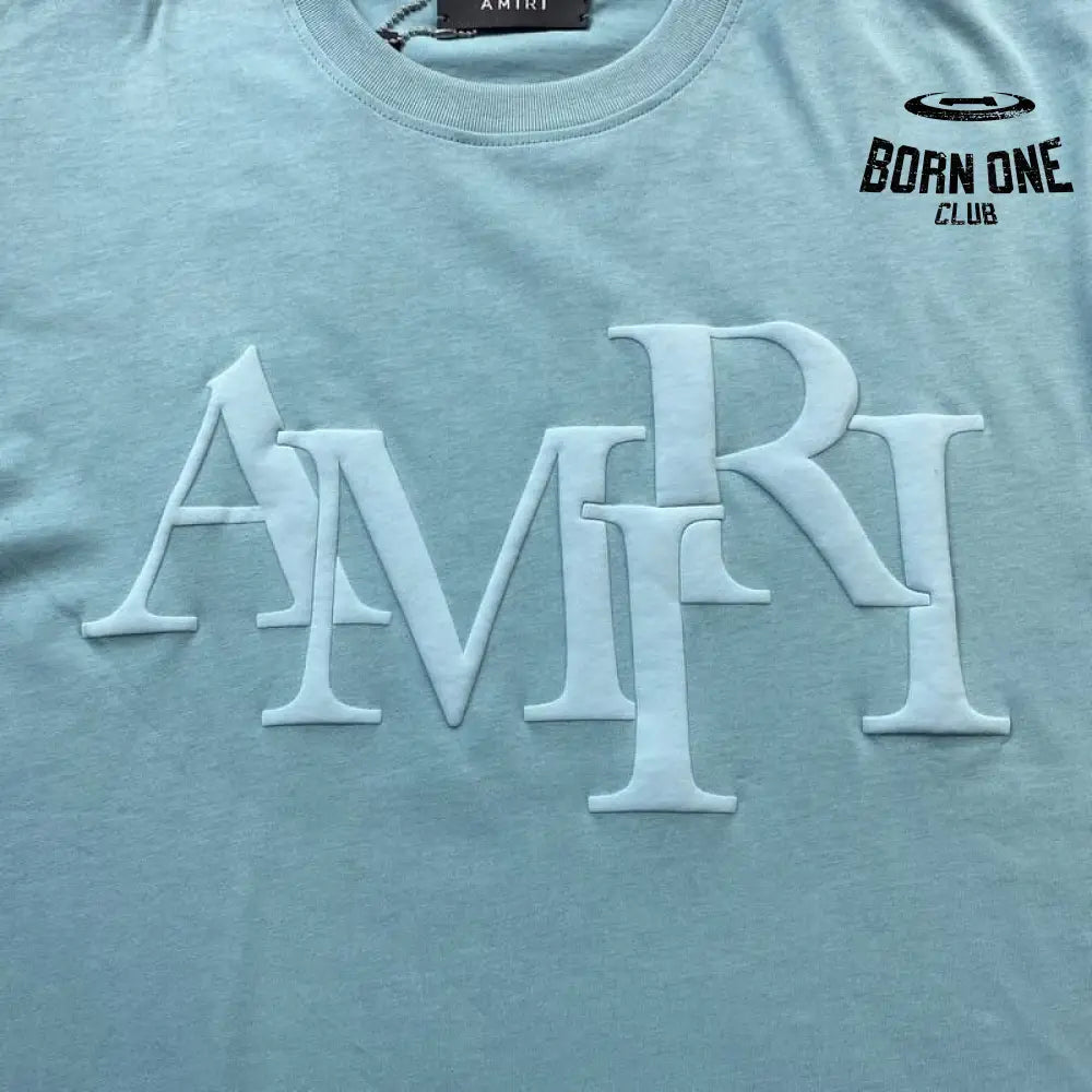 Camiseta Amiri Staggered Logo Azul