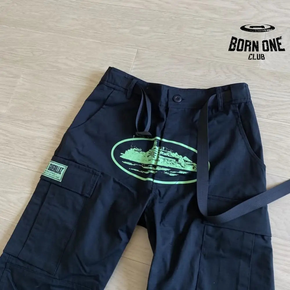 Calça Corteiz Cargo Preta e Verde
