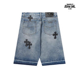 Bermuda Jeans Chrome Hearts Cross Patch Azul Claro