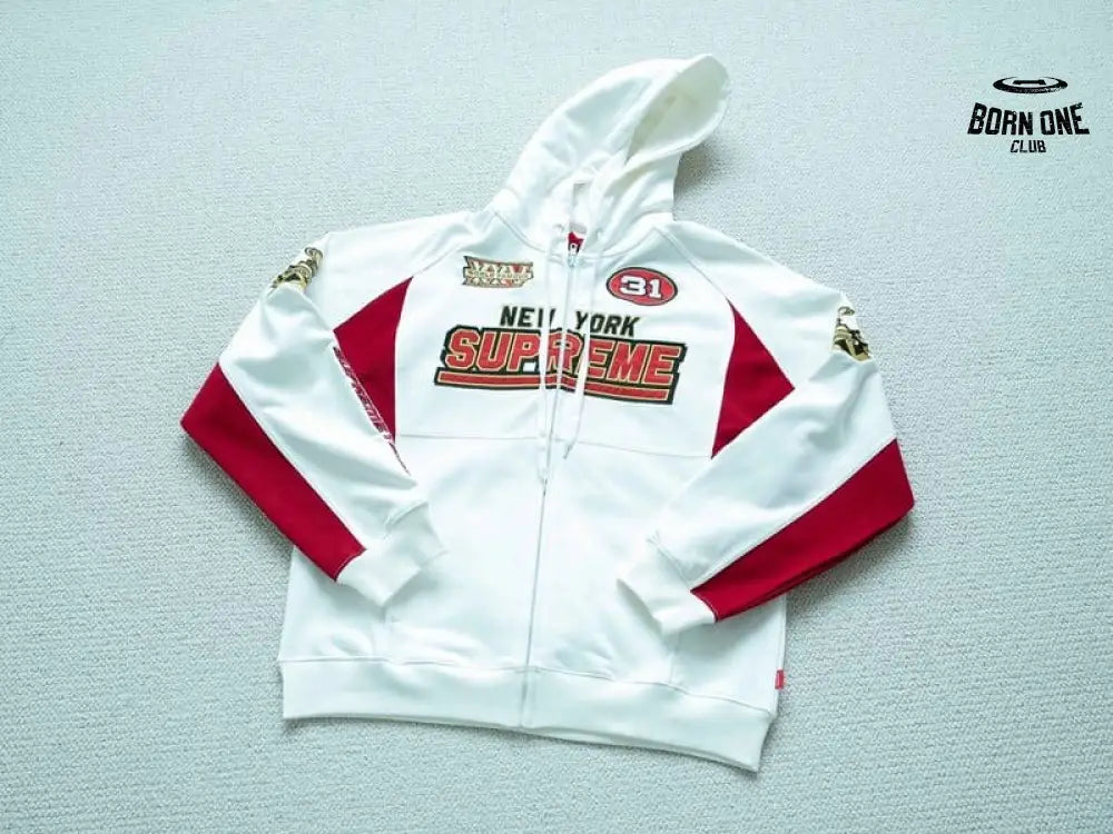Moletom Supreme Football Zip Up Hooded White Red
