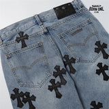Bermuda Jeans Chrome Hearts Cross Patch Azul Médio
